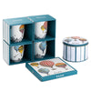 Image of EGAN - GIRAMONDO SET 2 TAZZE CAFFE' CON PIATTO GIALLO IN SCATOLA DI LATTA