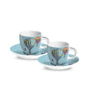 Image of EGAN - GIRAMONDO SET 2 TAZZE CAFFE' CON PIATTO CELESTE IN SCATOLA DI LATTA