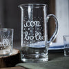 Image of SIMPLE DAY - BROCCA IN VETRO " CON BOLLE" TRASPARENTE CON SCRITTA BIANCA