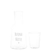 Image of SIMPLE DAY - BOTTIGLIA CON BICCHIERE "BUONA NOTTE" TRASPARENTE CON SCRITTA BIANCA