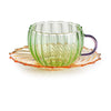 Image of SAHARA SET 2 TAZZE DA TE CON PIATTINI IN VETRO VERDE /AMETISTA/AMBRA IVV