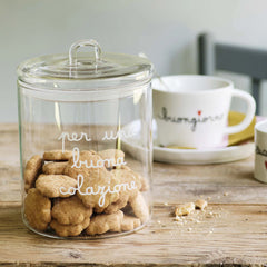 SIMPLE DAY - BISCOTTIERA IN VETRO " PER UNA BUONA COLAZIONE" CM15 X 22 H