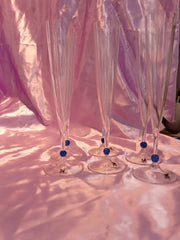 ROGASKA CRISTALLERIA SET 6 FLUTES SPUMANTE POIS BLU