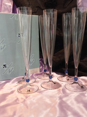ROGASKA CRISTALLERIA SET 6 FLUTES SPUMANTE POIS BLU