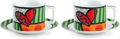SET 2 TAZZE CAPPUCCINO CON PIATTO BRITTO DECORO CUORE EGAN
