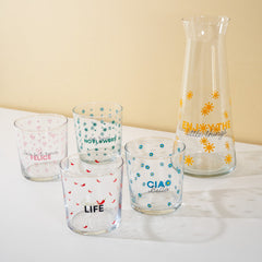 WD LIFE STYLE -BREST LINE SET 4 BICCHIERI IN VETRO CON SCRITTE COLORATE