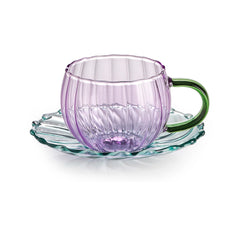 SAHARA SET 2 TAZZINE CAFFE' CON PIATTINI IN VETRO AMETISTA/VERDE/TURCHESE IVV