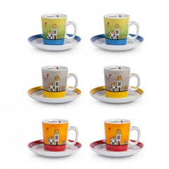 EGAN ITALY - Set 6 Tazze da Caffè con PIATTINO in Porcellana Linea LE CASETTE