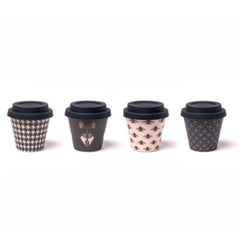 Quycup - Set 4 Tazzine da caffè in Bamboo con coperchio